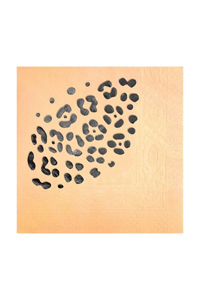 Story 33X33 cm Anthracite Gray Leaf Leopard Patterned 16-Piece Powder Beige Colored Paper Napkin