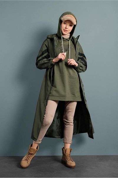 TRENDTESETTÜR Γυναικεία καμπαρντίνα με κορδόνια μέσης χακί 4000