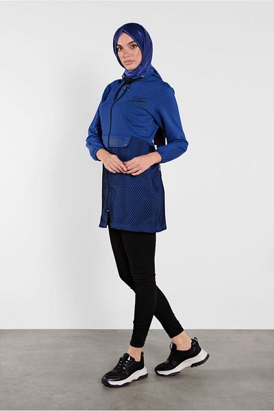 TRENDTESETTÜR Γυναικείο μπουφάν με κουκούλα Navy Blue (SAKS) με διχτυωτή λεπτομέρεια 1302