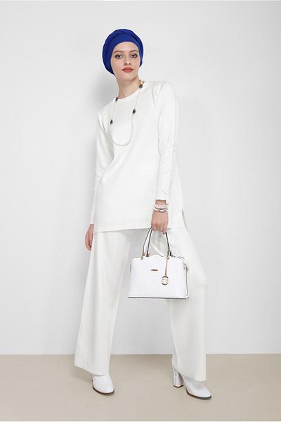 Alvina Lace-up Sleeves Knitwear Double Trousers Set - 42032