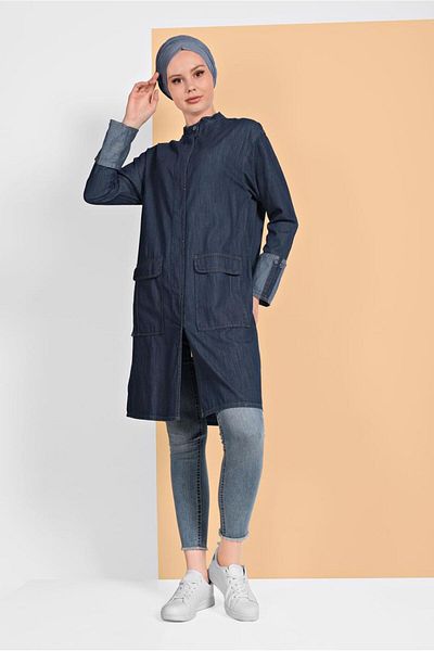 TRENDTESETTÜR Γυναικείο τζιν μπουφάν μπλε (K. BLUE) με κρυφά κουμπιά και τσέπες 9304