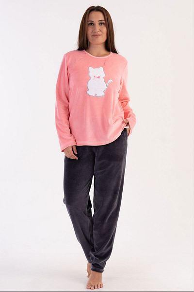 VİENETTA Women's Velvet Plus Size Long Sleeve Pajama Set, 306011
