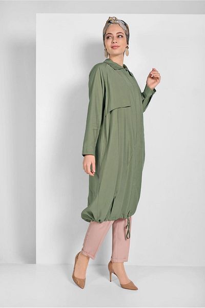 TRENDTESETTÜR Γυναικεία Πράσινη (ÇAĞLA) Καμπαρντίνα με ελαστική άκρη φούστας 1403