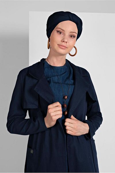 TRENDTESETTÜR Γυναικεία καμπαρντίνα με διπλό πέτο με μπλέ Navy Blue 26107