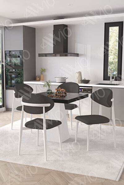 AVVİO Melody  Beyaz Polo Metal Sandalye 90X90 Kare  Yemek Masası Mutfak Masas...