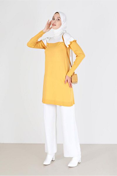 Alvina TWO COLOR SHOULDERS FRILLED KNITWEAR TUNIC 42040