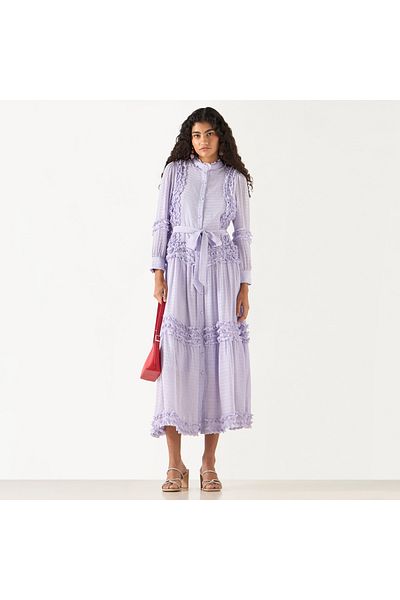 2Xtremz Ruffle Detail Dress with 3/4 Sleeves and Tie-Up Belt