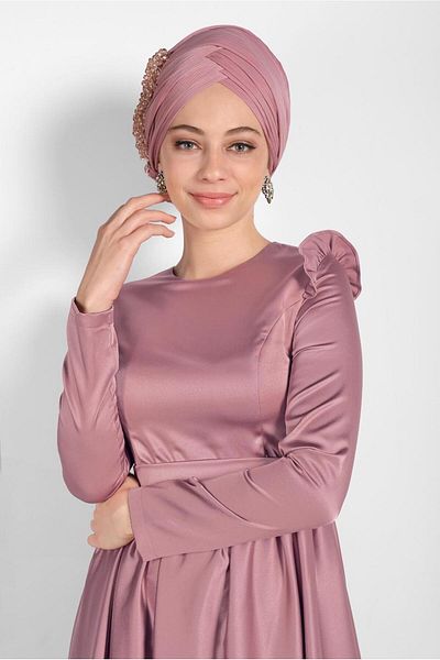 TRENDTESETTÜR Γυναικείο βραδινό φόρεμα με λεπτομέρεια ροζ (ΤΟΥΡΣΟ) βολάν 9750