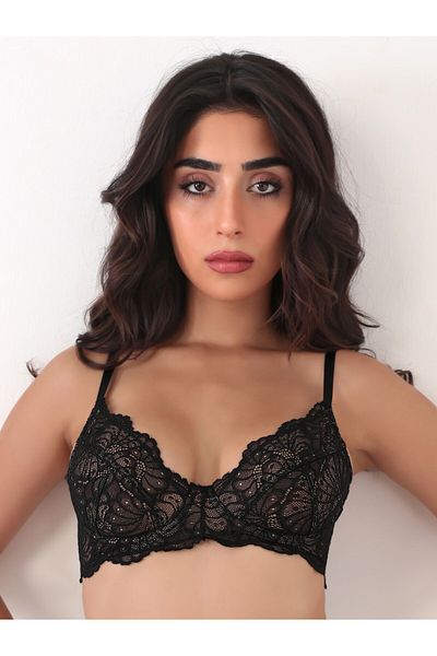 Brandpanty Sutien cu sârmă din dantelă cu model floral negru - culoarea pielii, căptușit din bumbac 5599080 -Taylor