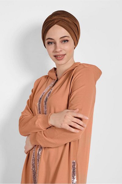 TRENDTESETTÜR Γυναικείο καφέ (ΚΑΡΥΚΕΥΜΑΤΑ) Κεντημένο με κουκούλα Ferace 20206