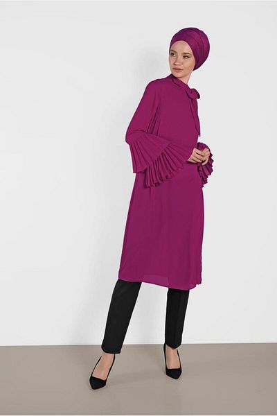 TRENDTESETTÜR Women's Purple (BEGONVİL) Sleeve Pleated Tunic 4285