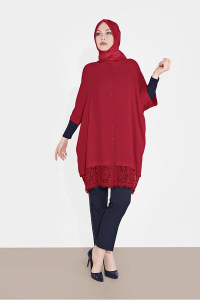 TRENDTESETTÜR تونيك دانتيل أحمر نسائي 4122