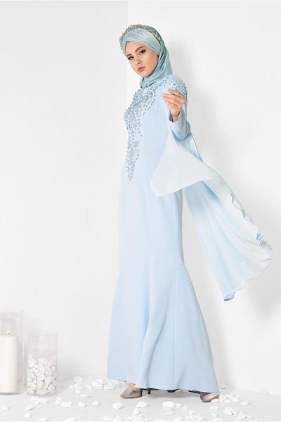 TRENDTESETTÜR Γυναικείο Μπλε (ICE BLUE) Βραδινό Φόρεμα με Χάντρες T 5512