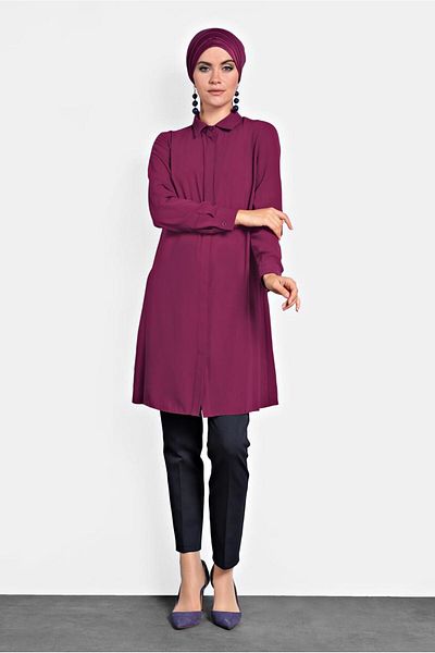 TRENDTESETTÜR Women's Fuchsia (K.FUCHIA) Hidden Button Tunik 40138