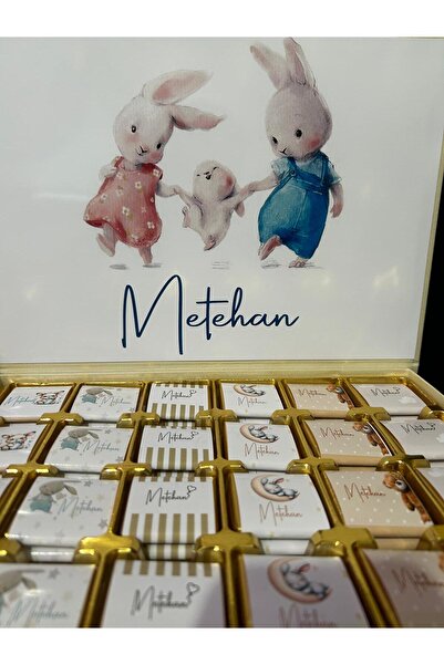 PLASTANKA Lüks Kutulu İsme Özel Tasarımlı Bebek Çikolatası 48 Adet Dogum Yaş ...