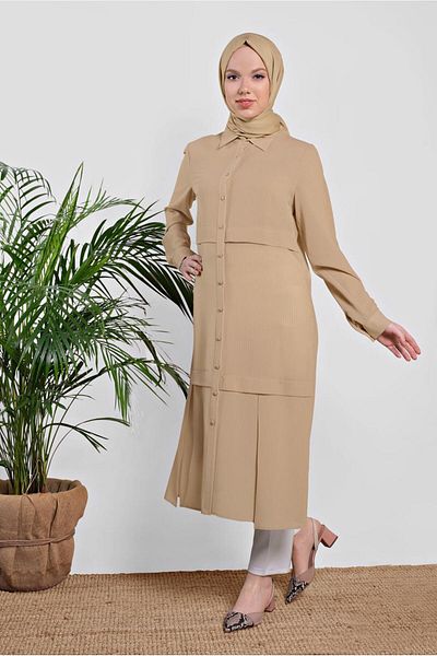 TRENDTESETTÜR Γυναικείο μπεζ κουμπωτό σιφόν τουνίκ T 4434