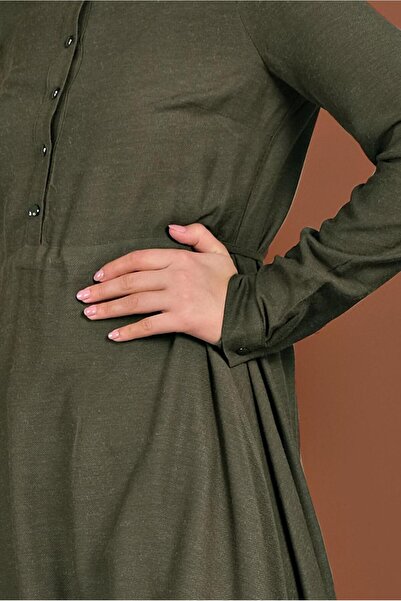 TRENDTESETTÜR Khaki Asymmetrical Cut Tunic - Drawstring Waist, Model 4631