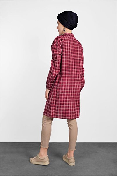 TRENDTESETTÜR Red Plaid Patterned Women's Tunic - Model 4305