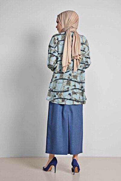 TRENDTESETTÜR Γυναικεία μπλούζα με μπλε μοτίβο με βολάν 4116