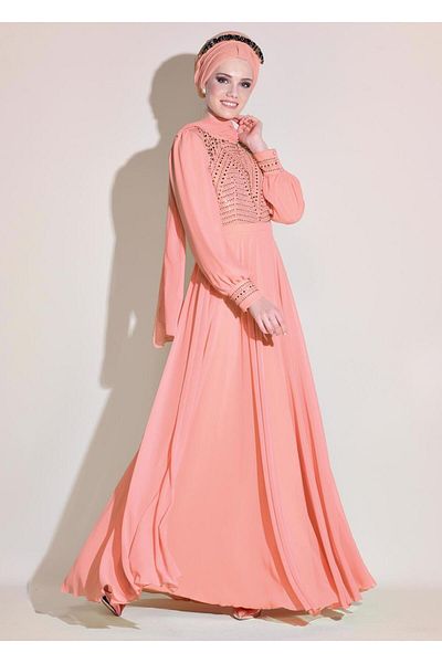 TRENDTESETTÜR Γυναικείο Βραδινό Φόρεμα Σιφόν Πούδρα (ΣΟΜΟΝ) T 5426