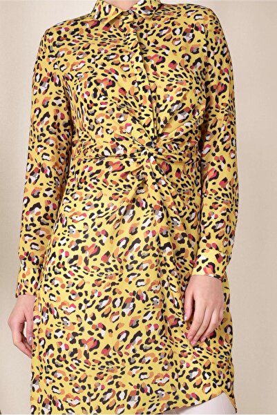 TRENDTESETTÜR Yellow Patterned - Drawstring Women's Tunic 4115
