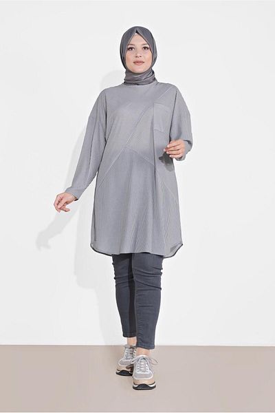 TRENDTESETTÜR Women's Gray Striped Tunic 2876
