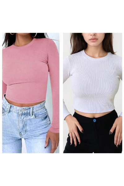 Lorya Giyim 2'li Paket %100 Pamuklu Fitilli Kaşkorse  Bisiklet Yaka Uzun Koll...