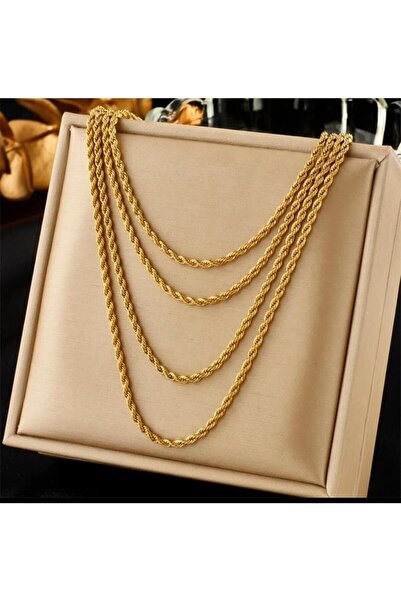 DESİGNEDBYD Paslanmaz Solmaz Çelik Burgu Burma Halat Modeli Dörtlü Zincir Kolye