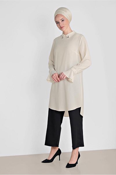 TRENDTESETTÜR Γυναικείο Μπεζ (A.BEIGE) Αξεσουάρ γιακά Τουνίκ 4879