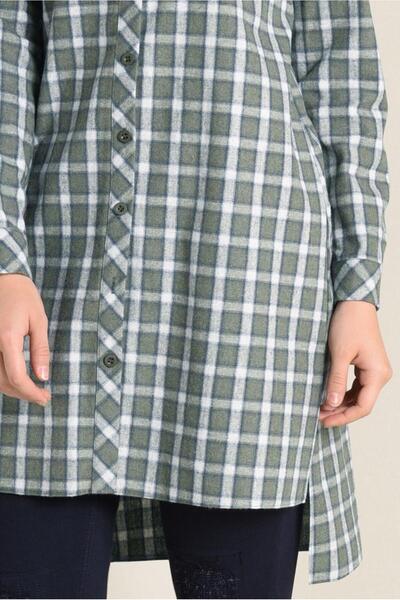 TRENDTESETTÜR Women's Khaki Cotton Square Patterned Buttoned Tunic 4699