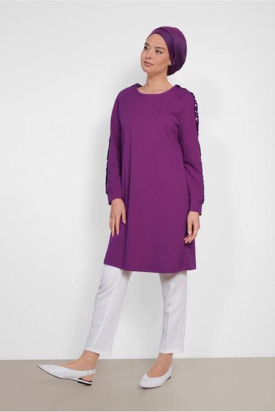 TRENDTESETTÜR Women's Purple Sleeve Sequined Tunic 4159