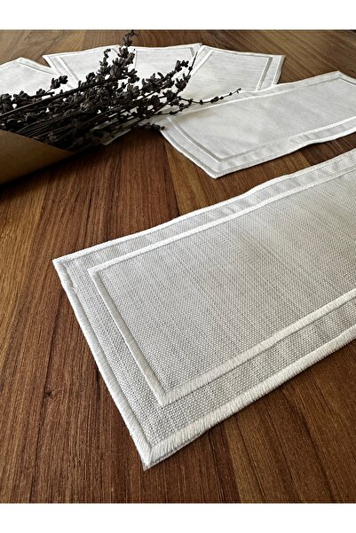 NURHAN HOME COLLECTION 6 Double Row Embroidered Rectangular Cocktail Presentation Napkins