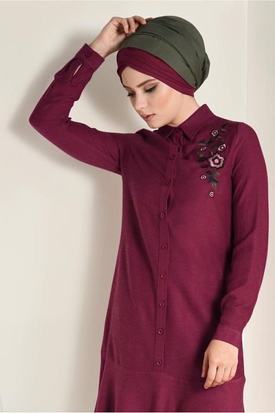 TRENDTESETTÜR تونيك نسائي أحمر - مع تفاصيل مطرزة وأزرار 4737
