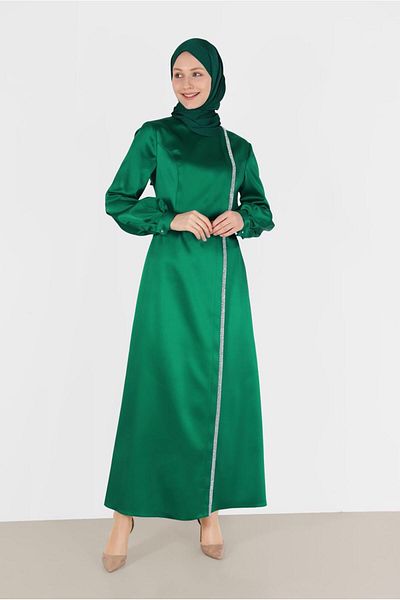 Alvina Stoned Stripe Detail Satin Dress 42417