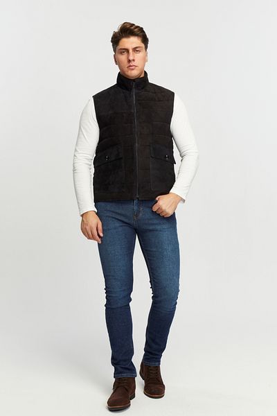 KENT Trend Men's Dark Blue Suede Leather Vest