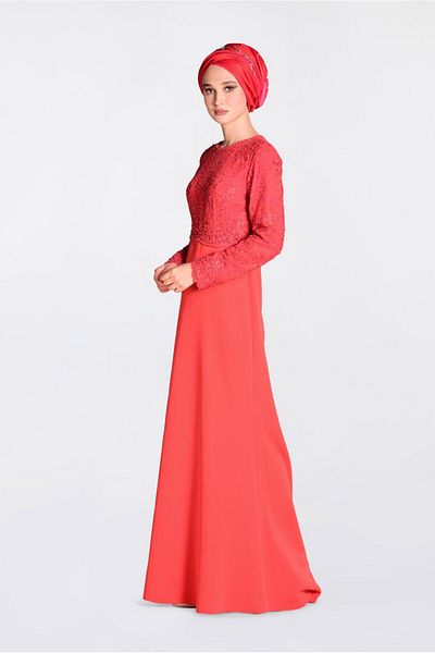 TRENDTESETTÜR Women's Coral Laced Fish Evening Dress 5520