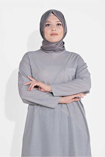 TRENDTESETTÜR Women's Gray Striped Tunic 2876
