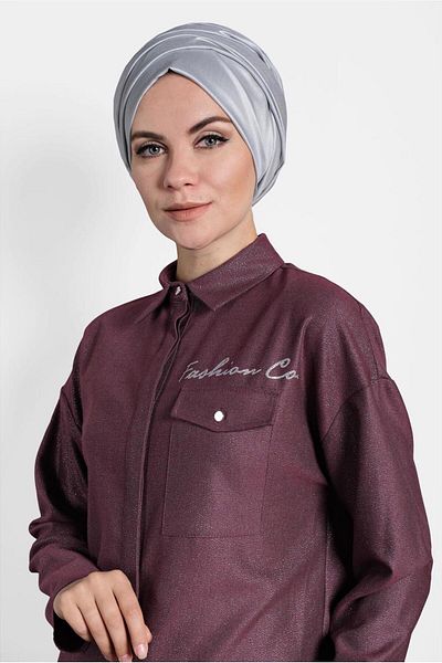 TRENDTESETTÜR Women's Plum Men's Collar Shiny Tunic 40211