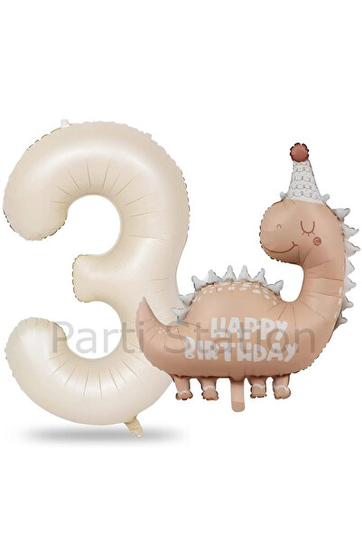 Parti Station مجموعة بالونات على شكل ديناصور كلاسيكي بعمر سنة واحدة بلون كريم...