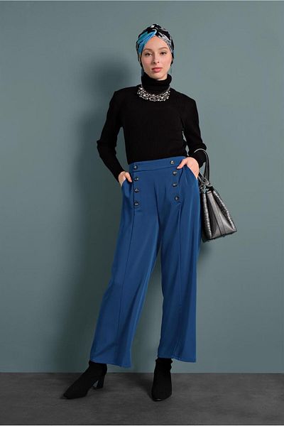 TRENDTESETTÜR Women's Navy Blue (NDIGO) Wide Leg Trousers 7578