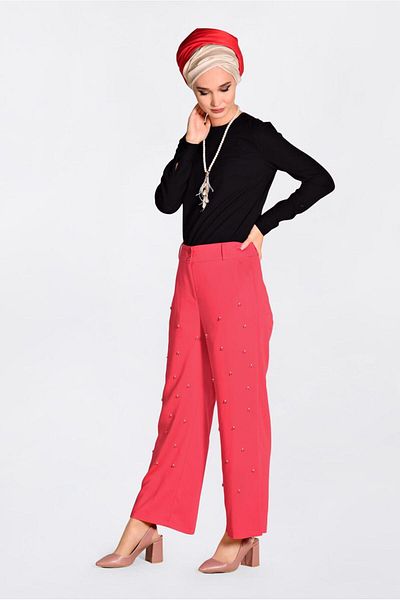 TRENDTESETTÜR Women's Coral Pearl Wide Leg Trousers 7372