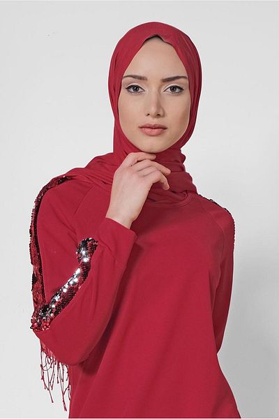 TRENDTESETTÜR Women's Red Sleeve Sequined Tunic 4159