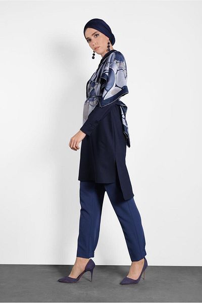 TRENDTESETTÜR Women's Navy Blue (DARK BLUE) Shirt Collar Buttoned Tunic 40183