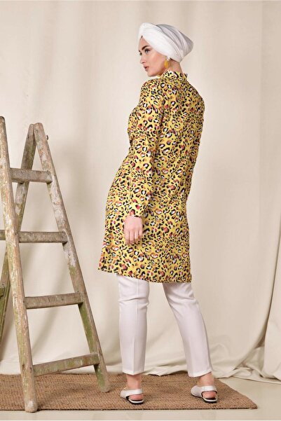 TRENDTESETTÜR Yellow Patterned - Drawstring Women's Tunic 4115