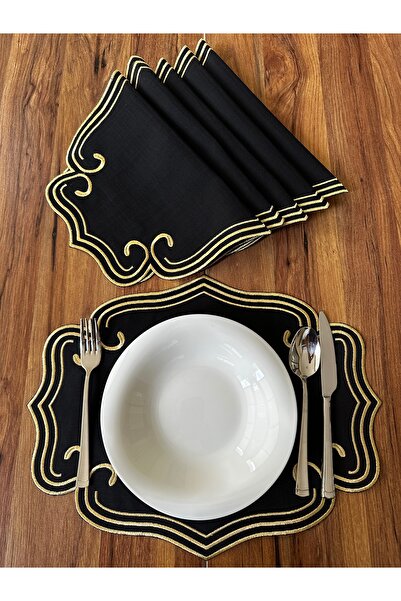 NURHAN HOME COLLECTION 6 Adet Curly Modeli Gold Nakışlı Amerikan Servisi Supla