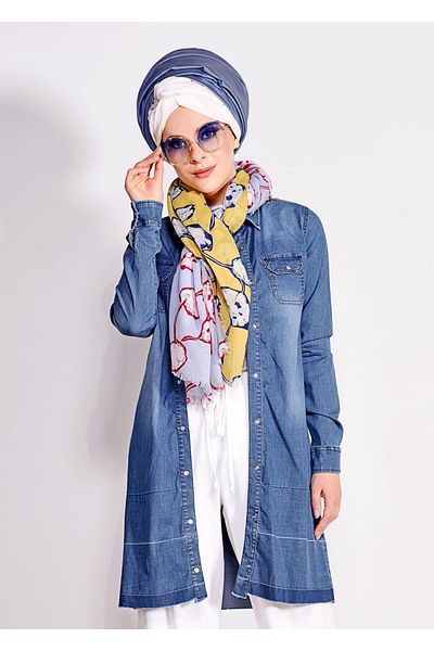 TRENDTESETTÜR Tunica de denim cu buzunar albastru pentru femei 4951