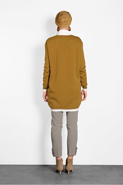 TRENDTESETTÜR Γυναικείο Πορτοκαλί (ΜΟΥΣΤΑΡΔΙ-ΚΡΕΜ) Πλεκτό Μπουφάν με Ασημένια Τσέπη 40281