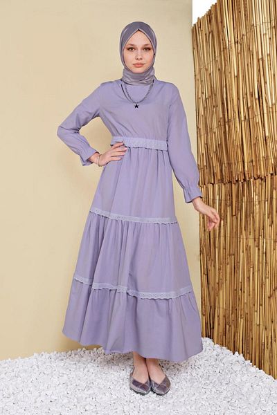 TRENDTESETTÜR Γυναικείο Μωβ (LILA) Φόρεμα με ελαστικές μανσέτες 2534