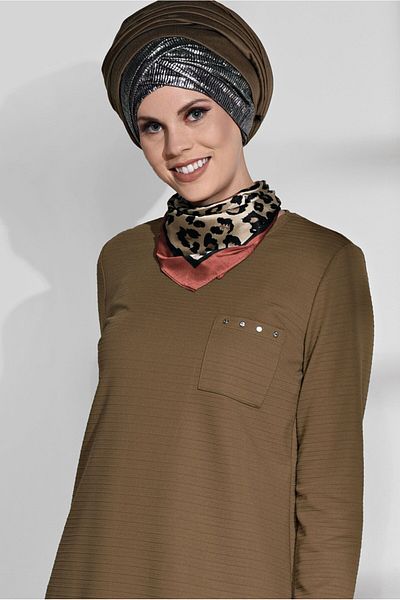 TRENDTESETTÜR Γυναικείο Καφέ (CAMEL) Μακρύ Πίσω Τσέπη Τουνίκ 4773