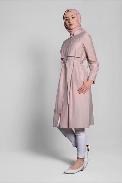 TRENDTESETTÜR Γυναικεία Πούδρα Judge Collar Cotton Trench Coat 1232